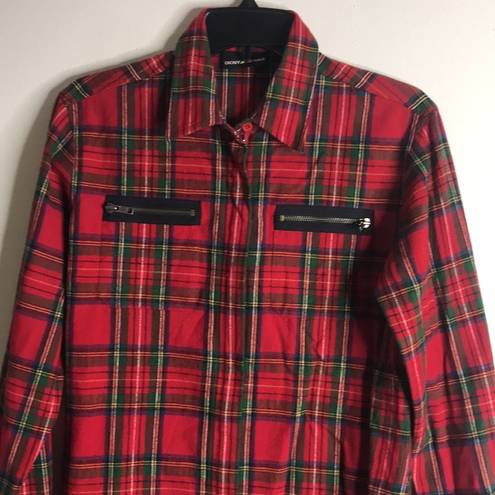 DKNY Vintage  Red Buffalo check Plaid Flannel zip up Shirt size medium