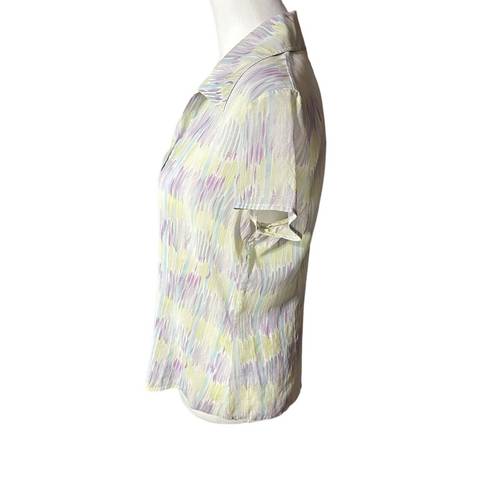 St. John  Abstract Print Pastel Color Silk Button Down Top Sz 10