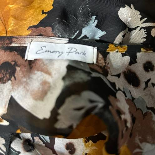 Emory park  Women Yellow & Black Floral Print Kimono Wrap Beach Cover Up Size L