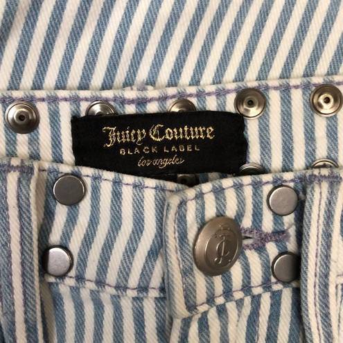 Juicy Couture  High Rise White Blue Stripe Girlfriend Jeans with Studded Detail