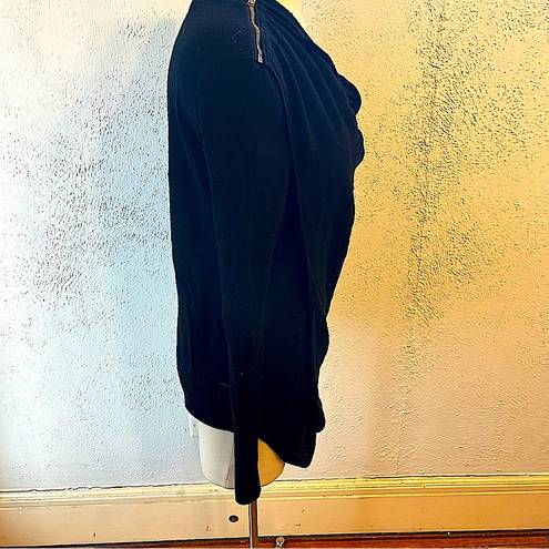 ALLSAINTS  Drina Merino Wool Black Ribbed Draped Zip Shoulder Sweater Size Medium