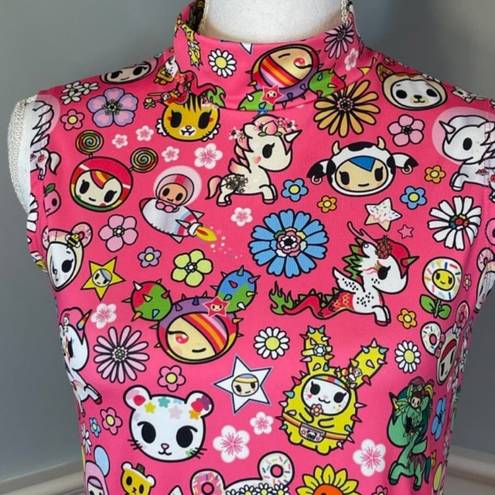 Dolls Kill Tokidoki  Mock Neck Sleeveless Pink Skater Dress Mini Medium