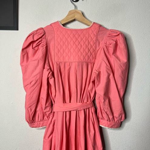 Hunter Bell NEW  Dress Puff Sleeve Lace Trim Bowen Quilted Pink Midi Dress Sz XS