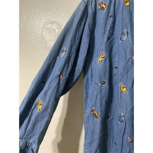 Disney The  Store Womens Denim Button Up Shirt Winnie the Pooh Piglet Blue XL