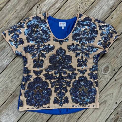 Tracy Reese  Neiman Marcus X Target Blue And Beige Sequin Top Size M