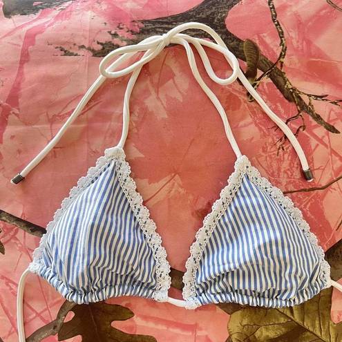 Abercrombie & Fitch  coquette lace blue + white striped triangle bikini top 