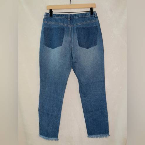 Boohoo  Medium Wash Denim High Waisted Raw Hem Ankle Straight Jeans size US 6