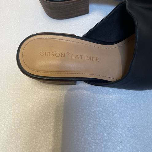 Gibson Latimer JOURY BLACK LEATHER BLOCK HEEL MULES Sz 9 Almond Toe