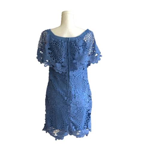 Mimi Chica  Dress Blue Lace Crochet Off Shoulder Short Sleeve Mini Dress Medium