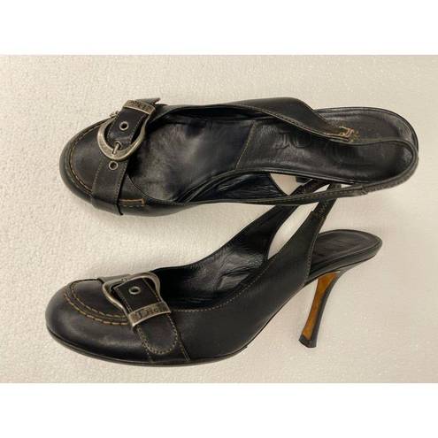  Christian Dior women’s black leather slingback pumps size 38