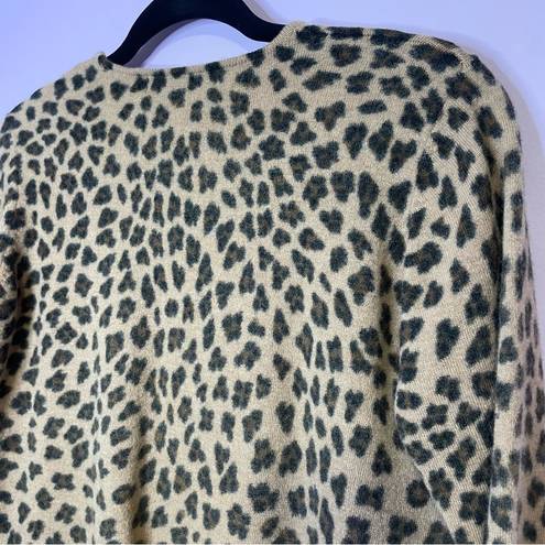 Valerie Stevens  100% Merino Wool Sweater Leopard Print Crew 3/4 Sleeve Medium