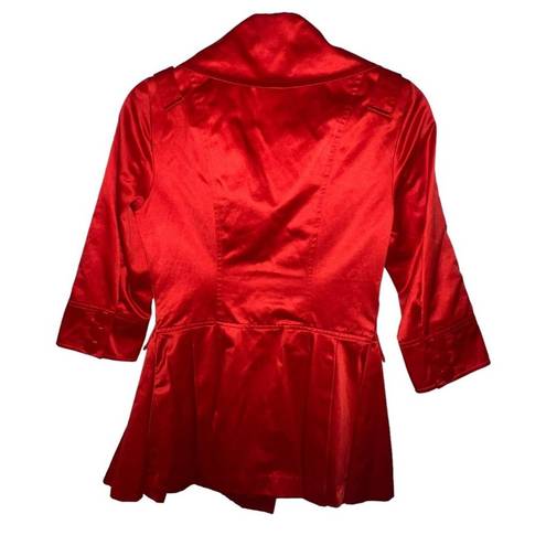 Bebe  RED SATIN DOUBLE BREASTED PEPLUM PEACOAT WOMEN SIZE XS 3/4 SLEEVES POCKETS