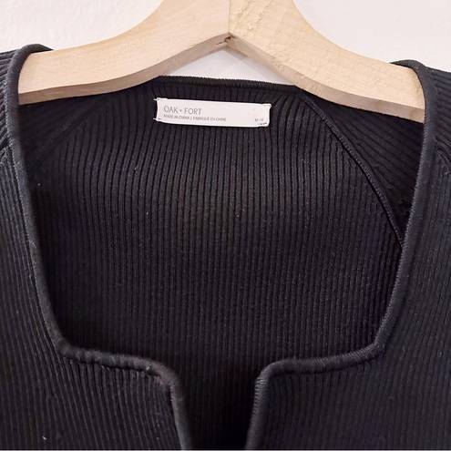 Oak + Fort  Square Neck Sweater Top Ribbed Black