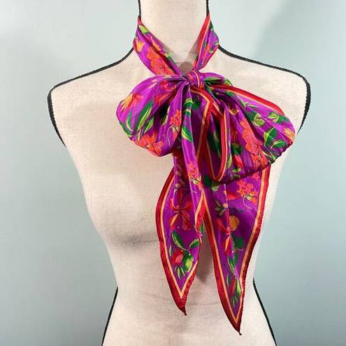 Oscar de la Renta Vintage  Multicolor Floral Graphics Silk Scarf 71 x 8.5