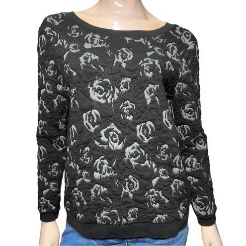 Gold Hinge Hinge Nordstrom Women’s Size S Black Gray Rose Jacquard Bow Back Sweatshirt