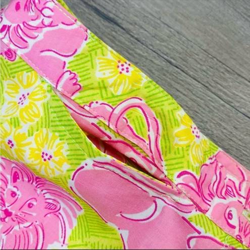 Lilly Pulitzer Vintage  Lion Print Crop Capri Pants Flat Front Lime Green Pink 4