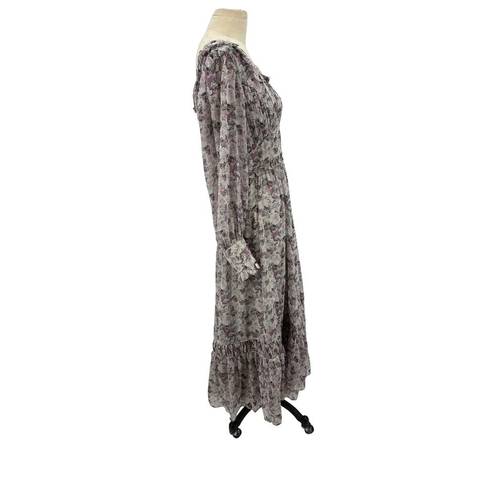 Krass&co Ivy City  Long Sleeve Gray Purple Floral Maxi Dress Size Small