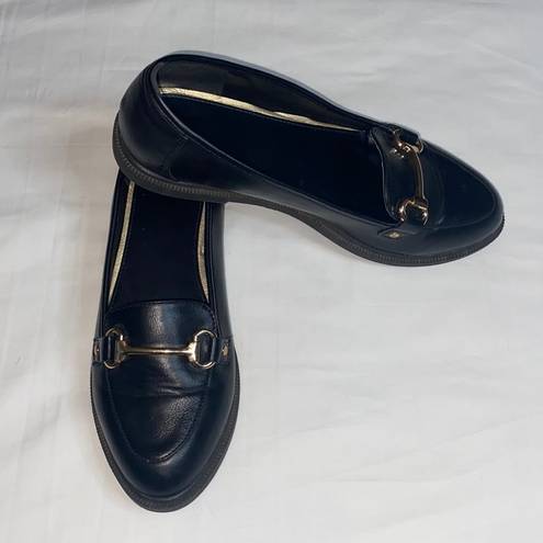 Boohoo  SINGLE BAR LOAFERS Size 5 Black Gold