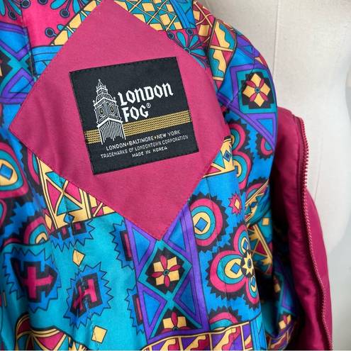 London Fog Vintage Folk Embroidered Puffer Coat with Faux Fur Hood Trim Medium