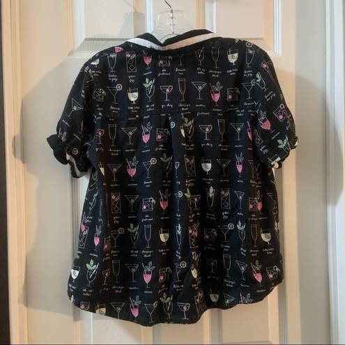 Kate Spade  Black Multicolor Cocktails Print Pajama Top XS