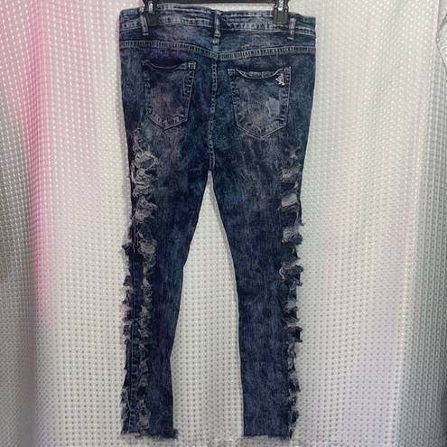 Vip Jeans Ladies Size 13/14 Highly Distressed Denim Destroyed Tattered Acid Wash