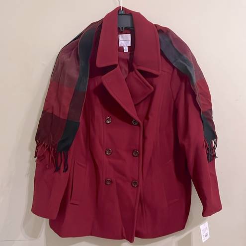 Croft & Barrow NEW  Holiday Red Double Breasted Wool Blend Coat 3X w/Scarf Festivus