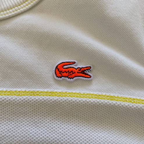 Lacoste  Top Womens 36 Small White Yellow Pique T Shirt Tennis Preppy Organic