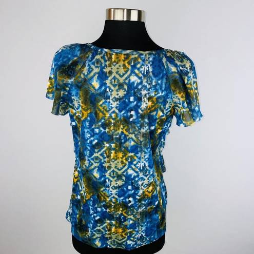 AB Studio  Womens Medium M Polyester Ruffle Tiered Lightweight Abstract Print Top