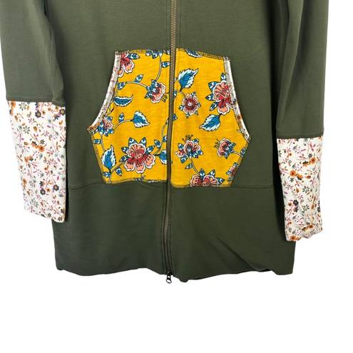 Matilda Jane  Patches of Light Green Zip Up Hoodie Tunic Length Floral Medium M