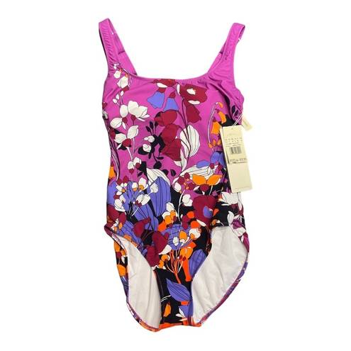 Gottex New!  Essentials Floral Art More Coverage Square Neck One Piece Swimsuit