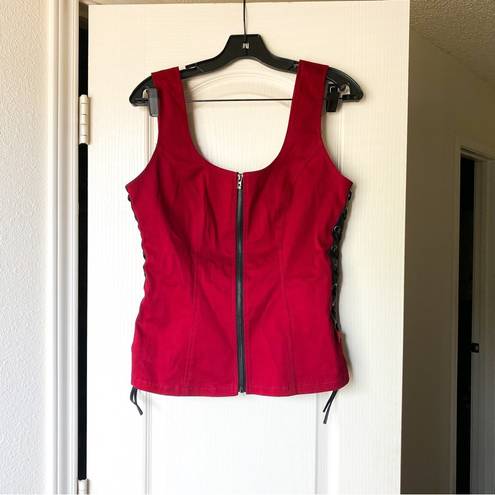 Tripp NYC Joan Jett Top Lace-Up Zipper-Front Vest Corset Red Black M GUC