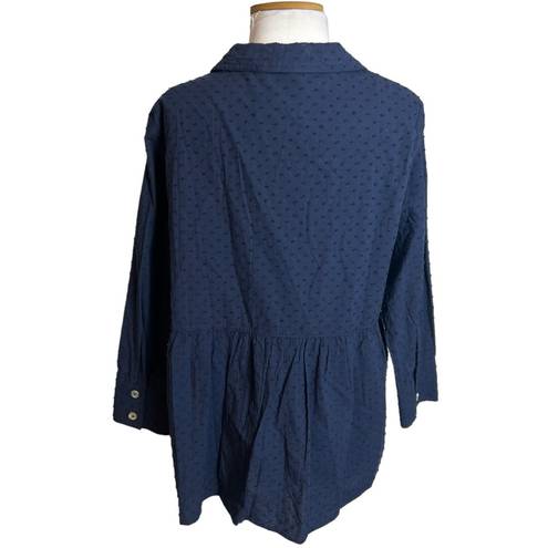 Tuckernuck  Pomander Place Navy Blue Swiss Dot Scarlett Button Down Shirt Top M