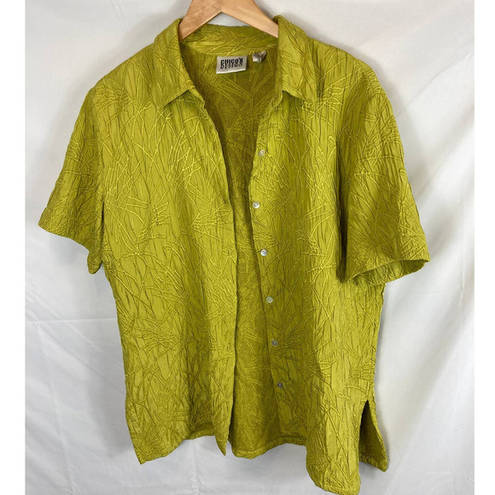 Chico's  Design Silk Wool Blend Texture Short Sleeve Button Down Size 1 Medium