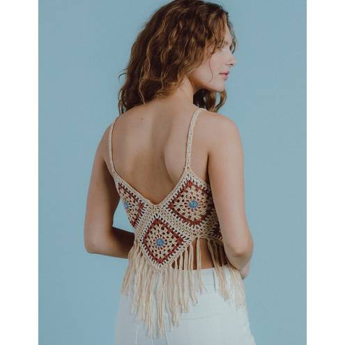 West of Melrose  Womens Tank Top Sz S Crochet Fringe Western Boho Hippie NEW