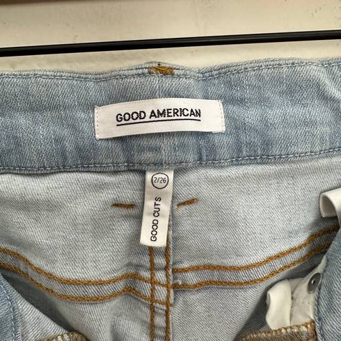 Good American - Good Cuts Skinny Boyfriend Jeans Light Wash Blown Out Knees