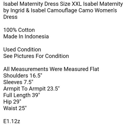  Dress Size XXL Isabel Maternity by Ingrid & Isabel Camouflage Camo Women's Dress 