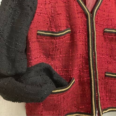 Mango  Red & Black Tweed Blazer Jacket with gold chain trimming C14