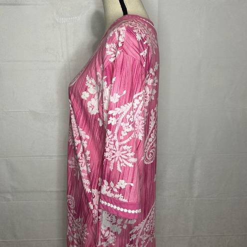 Carole Hochman  Long Dressing Gown Housecoat 1/2 Zip Pink Floral Cotton Sz Small