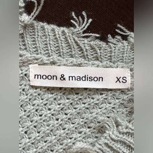 The Moon  & Madison Sage Waffle knit Frey Trim Cute Sweater Pull Over Sage Green Sz S