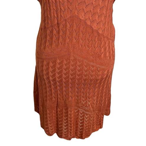 Free People  Slipping Away Mini Dress Ginger Spice V Neck Knit Womens Size L New