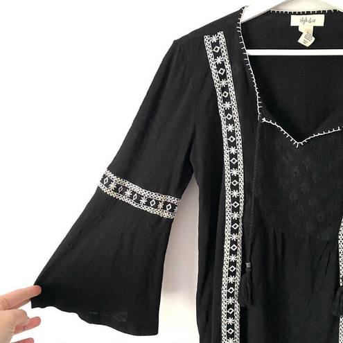 Style & Co  boho bell sleeve tassel black small