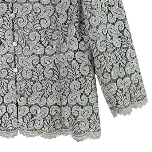 Talbots  Silver Lace Cardigan Blazer Special Occasion Dress Jacket, Size 6