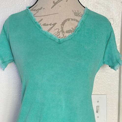 Edge Womens Blouse Sz 4 Green Frayed  V Neckline Sleeve Made in Italy  Bohemian