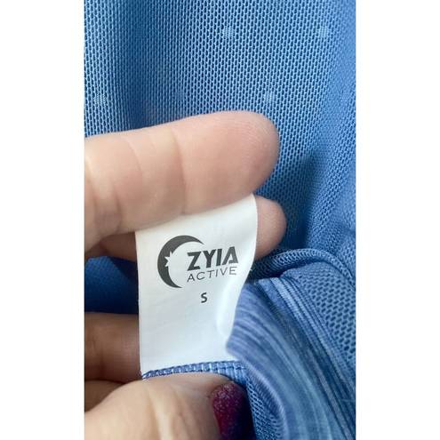 Zyia Ladies  Active Periwinkle Blue Sheer Polka Dot Sleeveless Workout Crop Top