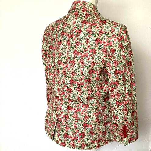 Talbots  Floral Pink Green Jacket Blazer Watercolor Rose 3/4 Sleeves Size 10