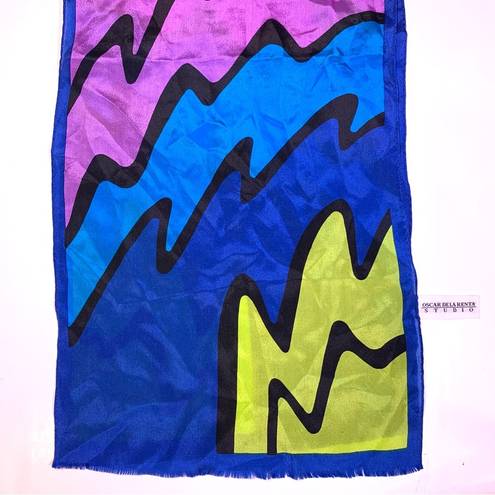 Oscar de la Renta 80s  Studio Colorful Squiggle Silk Scarf