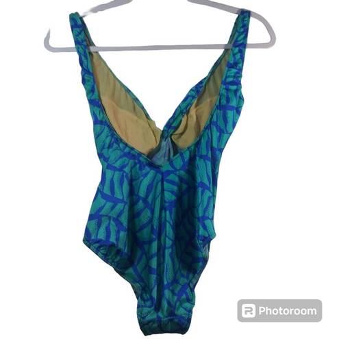 Vintage Blue E. Stewart  Green 80's One Piece Swimsuit Size 14