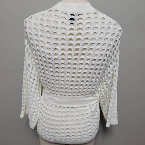 W By Worth  white open weave wrap cardigan size medium