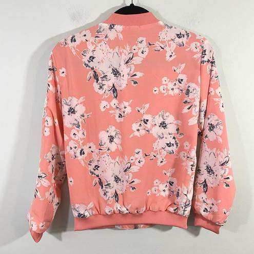 Love Tree  Women's Pink Floral Full Zip Bomber Jacket Size S