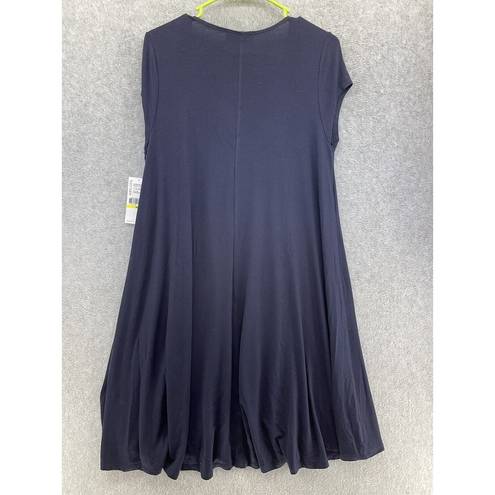 Karen Kane  Women's Shift Dress Solid Blue Scoop Neck Size Medium Relaxed USA